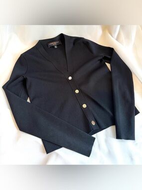 Louis Vuitton Dark Navy V-Neck Cardigan with Logo Buttons - Size XS - Like New!